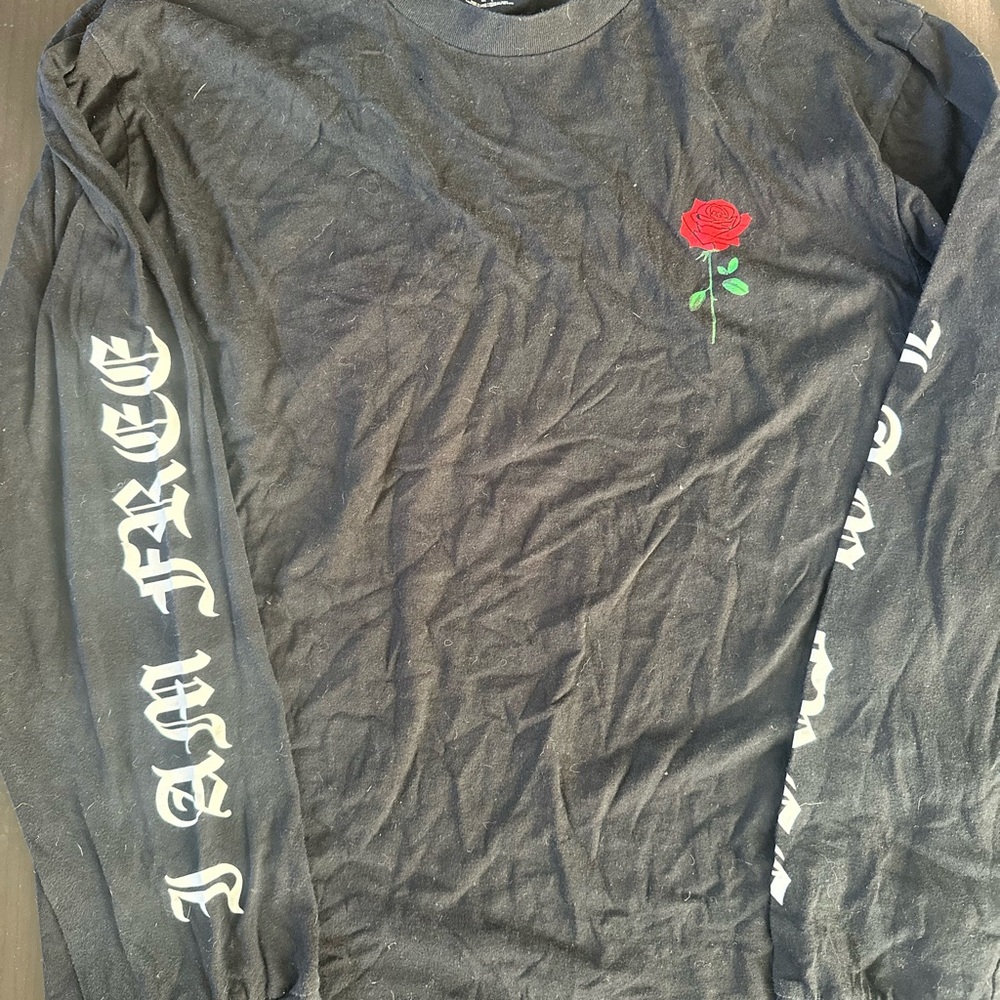 Black Long Sleeve Shirt with Rose Design